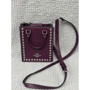 Coach Deep Berry North South Rivets Leather Mini Tote CM248 #67327